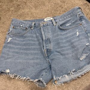 Agolde Distressed Denim Shorts - Light Blue